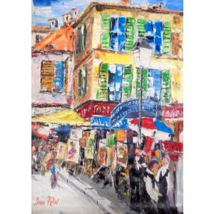 油絵 絵画 マルコ 作 「フランスの街・モンマルトル」 リビング インテリア 定価280000円