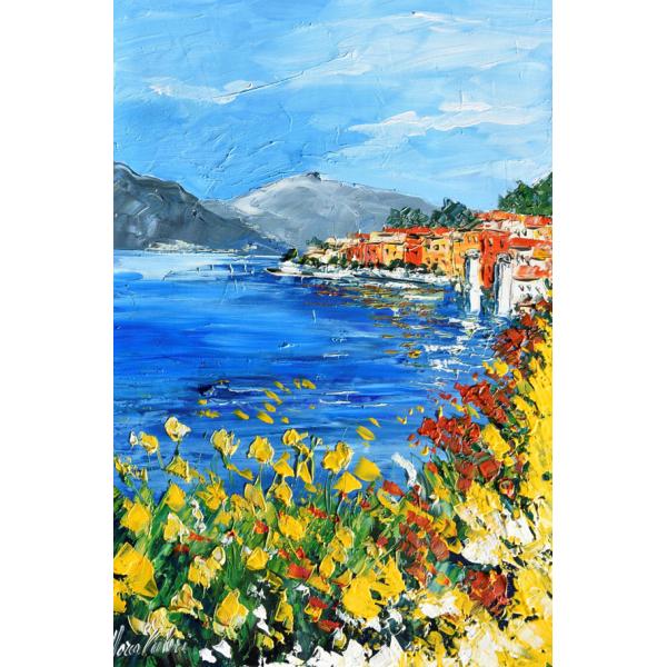 油絵 絵画 マルコ 作 「イタリア風景・コモ湖」 リビング インテリア 定価200000円
