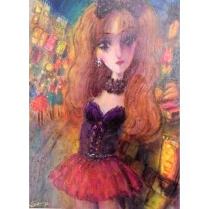 人物画 絵画 F6号油絵 諸岡理 作 「東京の夜」 インテリア 定価42000円