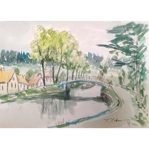 フランス風景 絵画 水彩画 横尾武之 作 「フランス・オーヴェルニュ地方」 風景画 インテリア　定価...