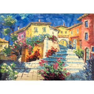 油絵 絵画 マルコ 作 イタリア風景・アヴルッツォの街 リビング インテリア