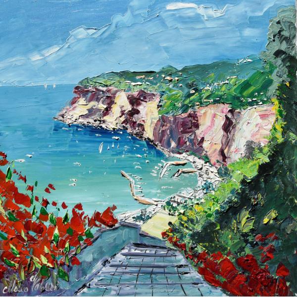 油絵 絵画 マルコ 作 「イタリア風景・カプリ」 リビング インテリア 定価200000円