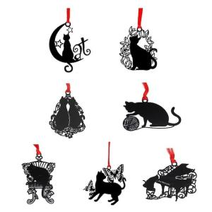 7個セット 黒猫 しおり ブックマーク ステンレス 金属 ラッキーキャット 入学 卒業 記念 ギフト プレゼント｜directshop