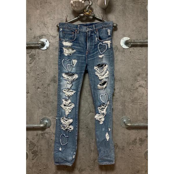 ハート RNA ダメージ加工 クラッシュデニム ジーンズ ロック パンク パンツ レディース Mサイ...