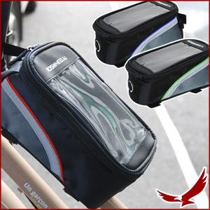 自転車 スマホ操作可能 取付簡単 自転車用 携帯ポーチ 1.5Lサイズ 自転車フレーム取付 イヤホン装着口付 レッド ブルー グリーン