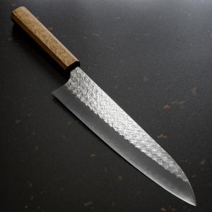 武蔵国光月作 牛刀 両刃 210mm 全鋼 真鍮ロウ付け共口金付き 強化