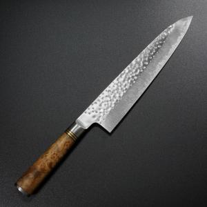 包丁 牛刀 240mm 佐治武士 粉末ハイスステンレス スーパーゴールド２ 花梨瘤 佐治打刃物 日本製 越前打刃物