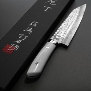 佐治武士作 銀嶺 VG10十字鎚目 ダマスカス鋼 切付剣型包丁 文化包丁