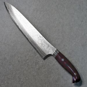 送料無料】 越前数馬作 VG-10鋼 有色17層ダマスカス 雷光 剣型文化包丁