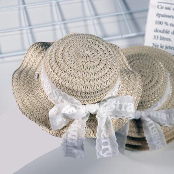 犬の帽子（大）麦わら帽子 スラウチハット ホワイトリボン  ストローハット 犬用 カウボーイハット ...