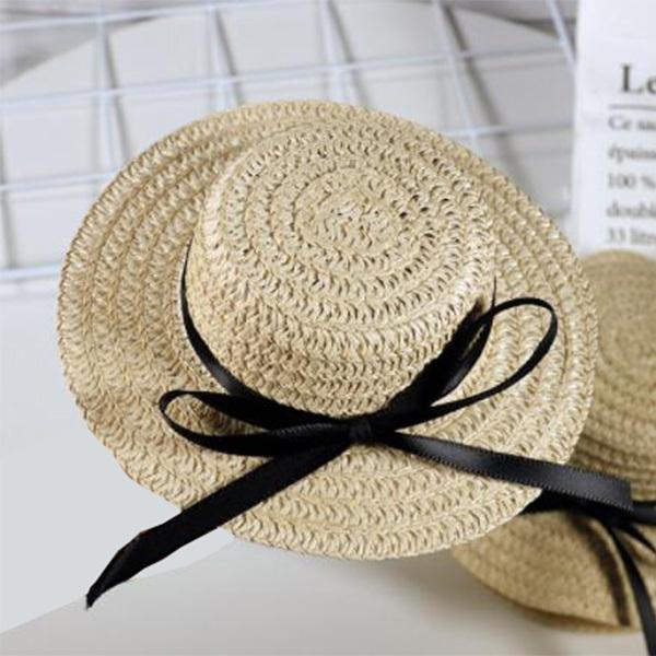 犬の帽子 麦わら帽子 ブラックリボン ストローハット 犬用 カウボーイハット アクセサリー