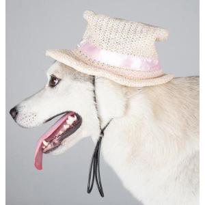 犬用 猫用 麦わら帽子 ピンクリボン XL / ストローハット カンカン帽 ペット用アクセサリー 柴...