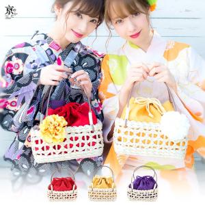 夏らしいトウモロコシ素材のかごバッグ 巾着 浴衣 レディース