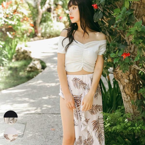 Dita(ディータ)(3点セット)オフショルビキニセット×ヤシ柄スカート/全2色2023 水着 新作...