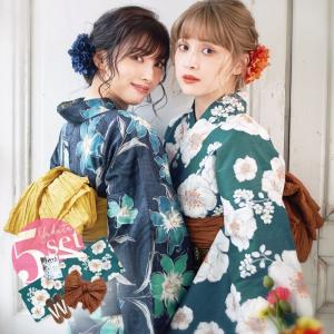 レディース 浴衣 セット 大人 （ゆかた しわ兵児帯 下駄 着付け本