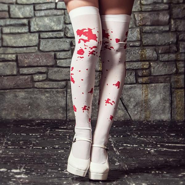 レディース ちのり costume(コスチューム)血のり柄ホワイトニーハイソックス(ゆうパケット2)