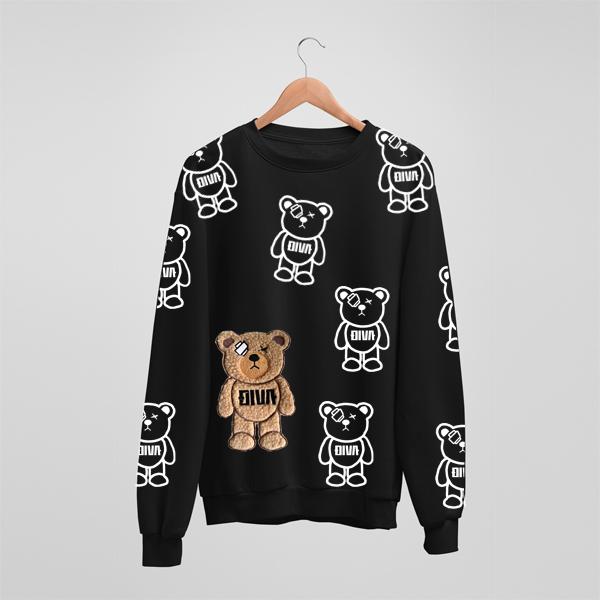 刺繍 3D刺繍 総柄プリント トレーナー プルオーバー クマ  トップス 大きいサイズ スウェット ...