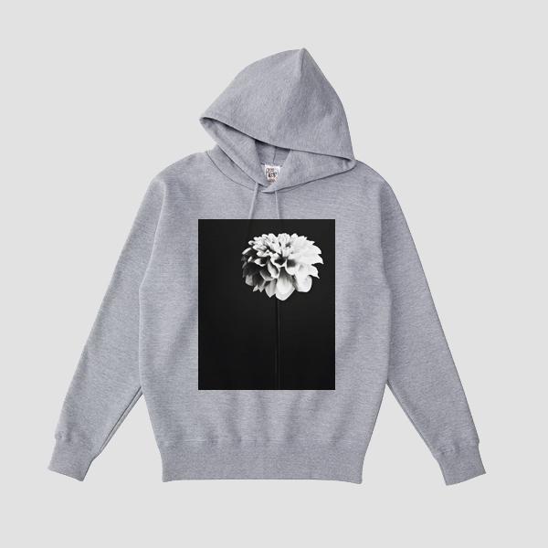花　白黒 モノクロ　プリント プルオーバー フードパーカー パーカーフードパーカー フーディ― ブラ...