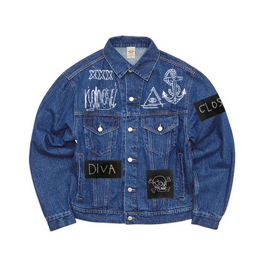 手書き風 一筆書き風刺繍 デニムジャケット メンズ Gジャン ジージャン 【DIVAオリジナル刺繍】