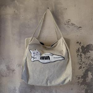 猫グッズ 名入れ刺繍 コーデュロイバッグ コールテンバッグ ショッピングバッグ 大型ベルベットショッパーバッグ デリバッグ エコバッグ｜diva-dress