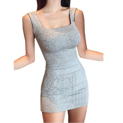 セクシー タイト シンプル ミニ ワンピース ノースリーブ ニット レディース　タンクトップ　３色展...