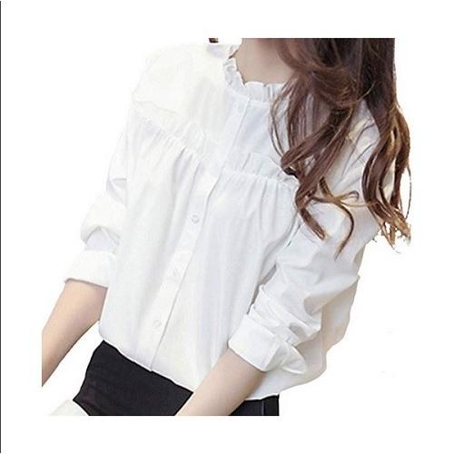 シャツ ブラウス フリル レディース 白シャツ トップス 長袖 秋 冬 フリルネック 大人 可愛い ...