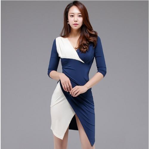 ワンピース レディース タイトワンピース 切り替え　アシンメトリー 新作 30代 40代 50代 フ...