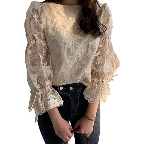 シースルー　トップス　レース トップス ブラウス レディース 長袖 レーシャーリング 可愛い　花柄 ...