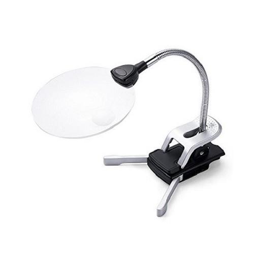 スタンドルーペ 拡大鏡 拡大ルーペ LEDライト付 クリップ対応 レンズ径11cm