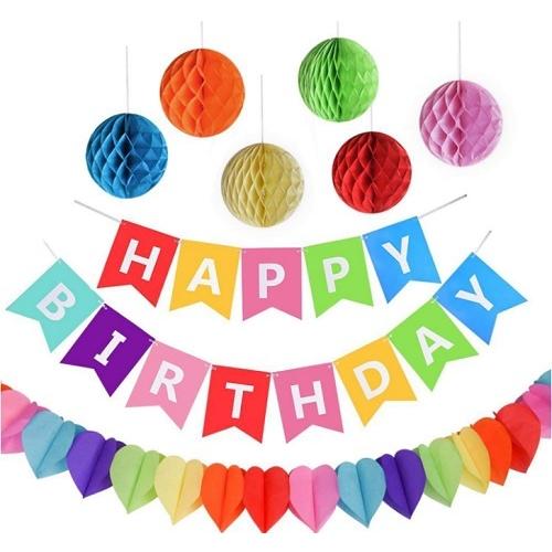 誕生日 飾り付け セット 特大6つのペーパーフラワー ハニカムボール HAPPY BIRTHDAYガ...