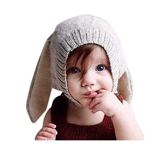 うさぎ耳 ベビー ニット 帽子 グレー 頭保護 赤ちゃん キッズ 暖かい 防風防寒