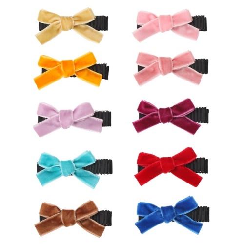手作り風　ヘアクリップ　こども　キッズ　リボン　ベルベット　10色20個セット　前髪クリップ　髪飾り...