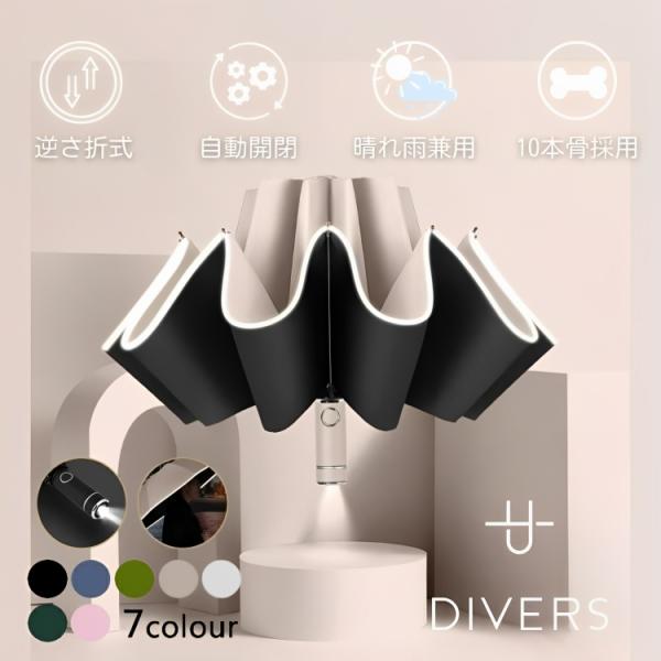 送料無料 日傘 折りたたみ 晴雨兼用 自動開閉 ワンタッチ開閉 男女兼用 LEDライト付き 逆さ傘 ...