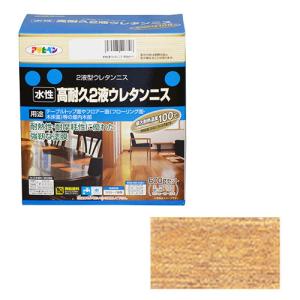 ニス 塗料 屋外 屋内 水性 高耐久 2液ウレタンニス 家具 ドア テーブル　600Gセット艶消し透明/アサヒペン｜diy-kiraku