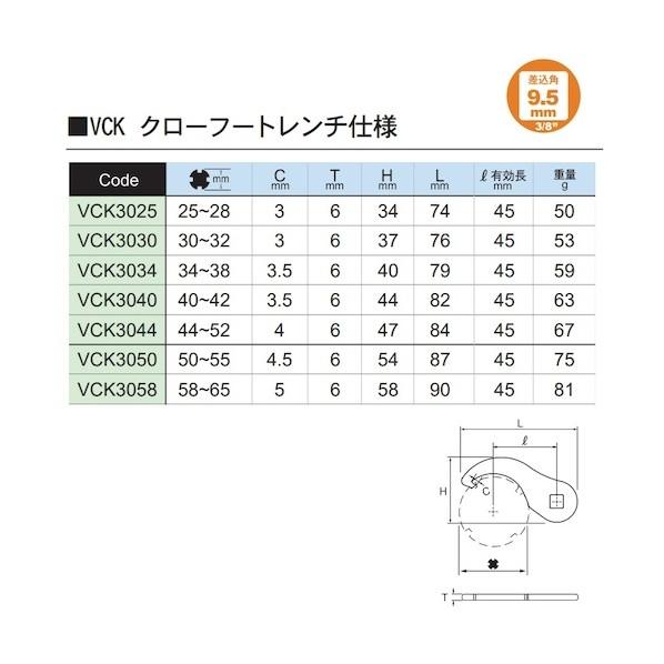 旭金属工業 引掛タイプクローフートレンチ□9.5×Φ34〜38mm VCK3034