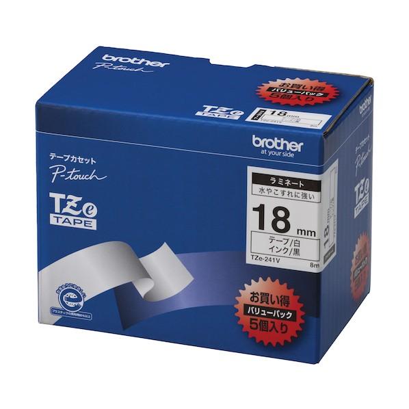 アケボノクラウン ピータッチテープ18mm 白 黒文字 TZE-241V 5個
