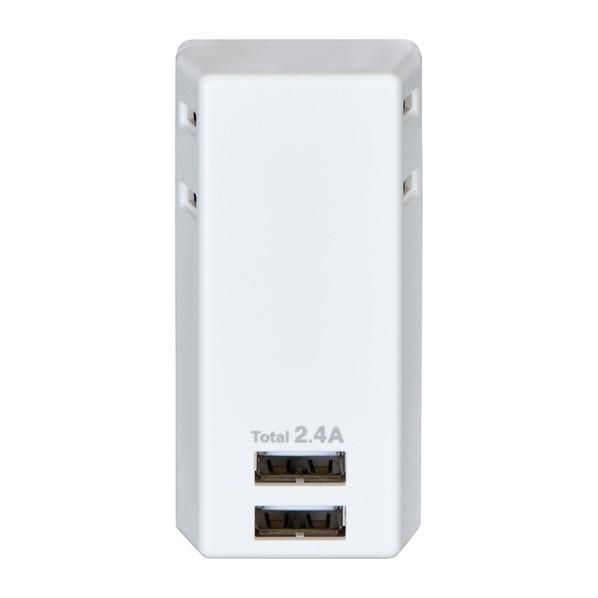 朝日電器 モバイル電源タップ AC2個口 USB-A×2 L形プラグ UA-222L 1個