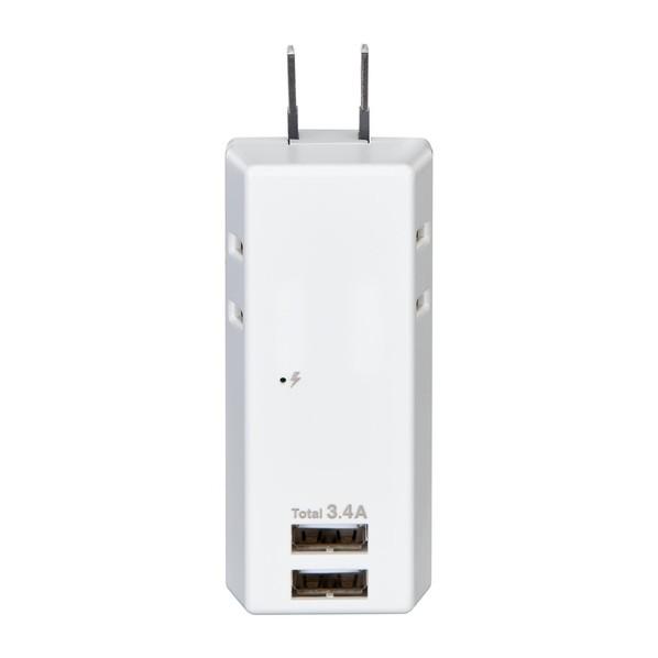 朝日電器 耐雷USBタップ2個口2ポート3.4A UA-223SB 1個