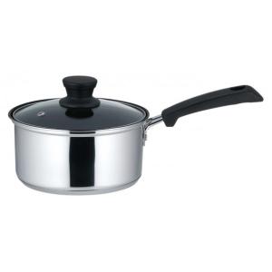 ベストコ リンピオ ステンレス3層底ふっ素樹脂加工IHソースパン ガラス蓋付 16cm ミラー仕上げ ミラー仕上げ 1.8L NQ-0042