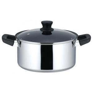 ベストコ リンピオ ステンレス3層底ふっ素樹脂加工IHキャセロール ガラス蓋付 22cm ミラー仕上げ ミラー仕上げ 4.4L NQ-0045