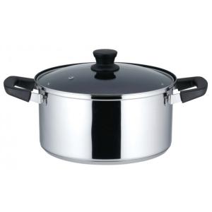 ベストコ リンピオ ステンレス3層底ふっ素樹脂加工IHキャセロール ガラス蓋付 24cm ミラー仕上げ 5.8L NQ-0046