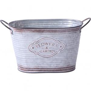 ベストコ フラワーズ ガーデン カップ付 オーバルポットS NE-732 アンティーク 鉢カバー 小物入れ ブリキ 収納 インテリア オシャレ