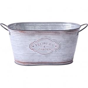 ベストコ フラワーズ ガーデン カップ付 オーバルポットM NE-733 アンティーク 鉢カバー 小物入れ ブリキ 収納 インテリア オシャレ