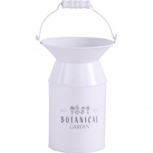 ベストコ ボタニカル ガーデン インテリアポット カップ付 S ホワイト ホワイト NE-746 アンティーク 鉢カバー 小物入れ ブリキ 収納 イン