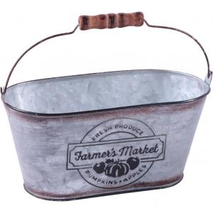 ベストコ ファーマーズ マーケット オーバルポット カップ付 S NE-752 アンティーク 鉢カバー 小物入れ ブリキ 収納 インテリア オシャレ
