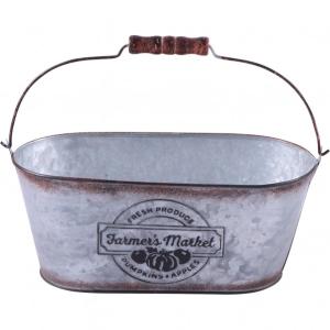 ベストコ ファーマーズ マーケット オーバルポット カップ付 M NE-753 アンティーク 鉢カバー 小物入れ ブリキ 収納 インテリア オシャレ