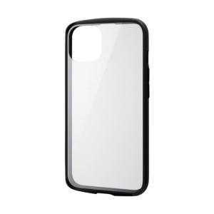 エレコム iPhone 13用ハイブリッドケース TOUGH SLIM LITE フレームカラー 背面ガラス ブラック PM-A21BTSLFCGBK