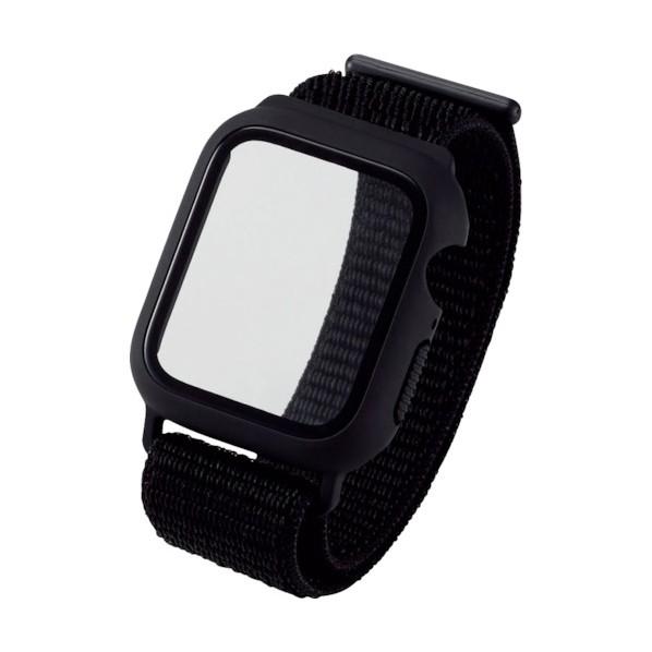 エレコム Apple Watch 40mm用フルカバーケース ガラス バンド一体型 ファブリック ブ...