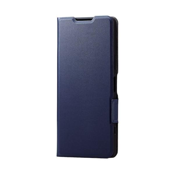 エレコム Xperia 5 IV用レザーケース 手帳型 薄型 磁石付き ネイビー PM-X224PL...