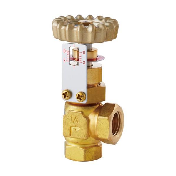 フジキン 微量調整CV値0．2 黄銅製ニードルバルブ3/8B 開度指示器付き アングル型 DUE-3...